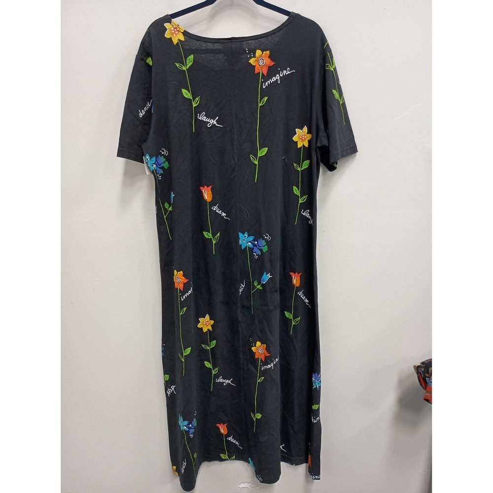 VTG Copa Cabana Wearable Art Maxi Dress Womens Large Black Floral Imagine Dream - Picture 10 of 10